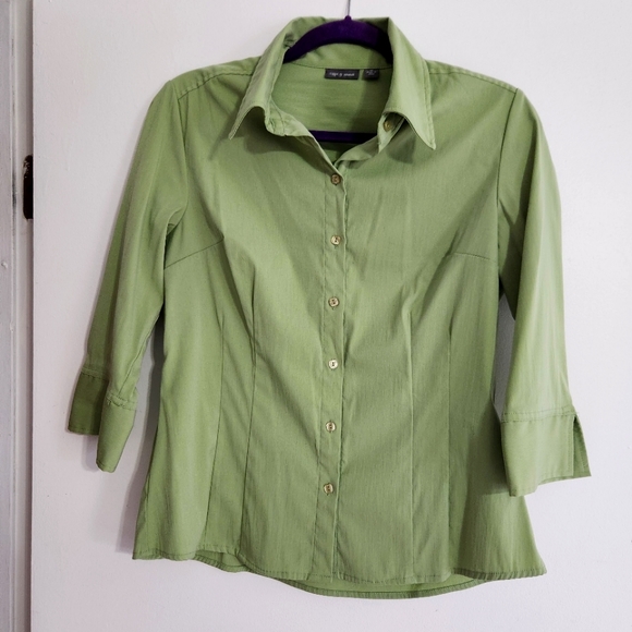 Apt. 9 medium button up 3 quarter sleeve green collared shirt - Picture 2 of 4